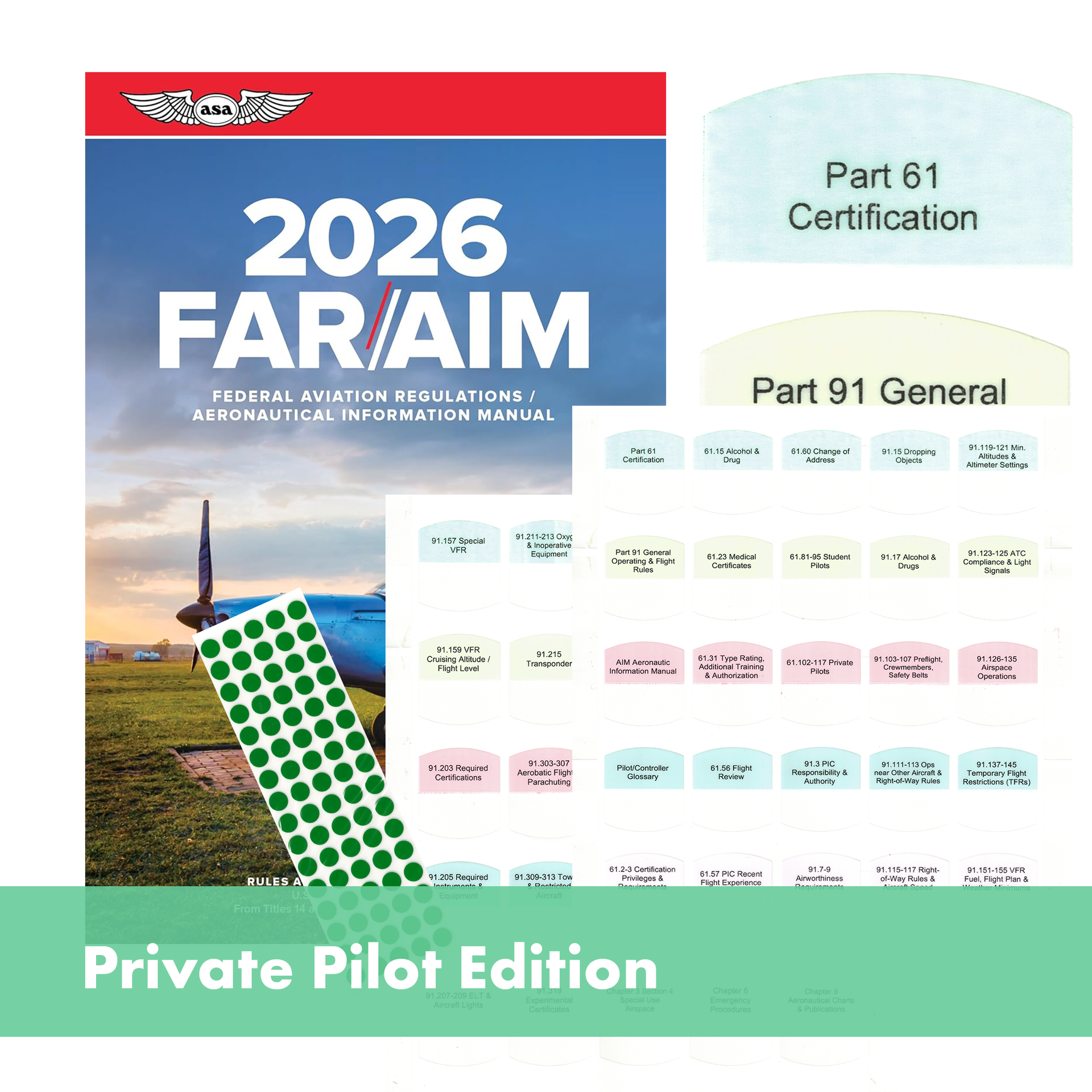 DIY Kit 2026 ASA FAR/AIM Book + 50 Tabs for Private Pilot License