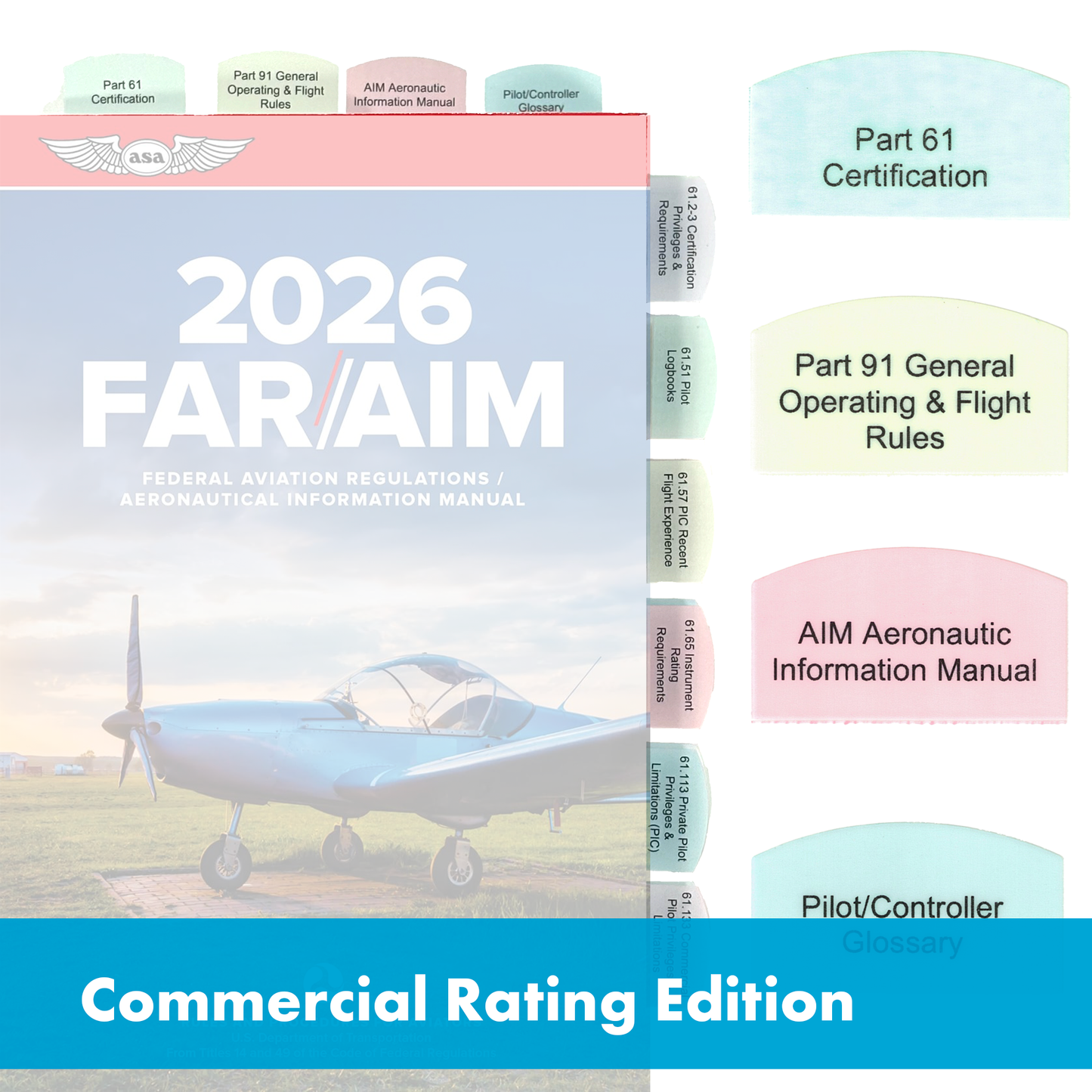 Tabs for FAR/AIM 2026/2025 for Commercial Rating - 50 tabs